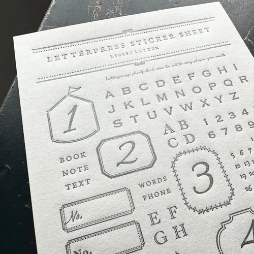 Oeda Letterpress Letterpress Sticker Sheet【Letter / Dark Grey】