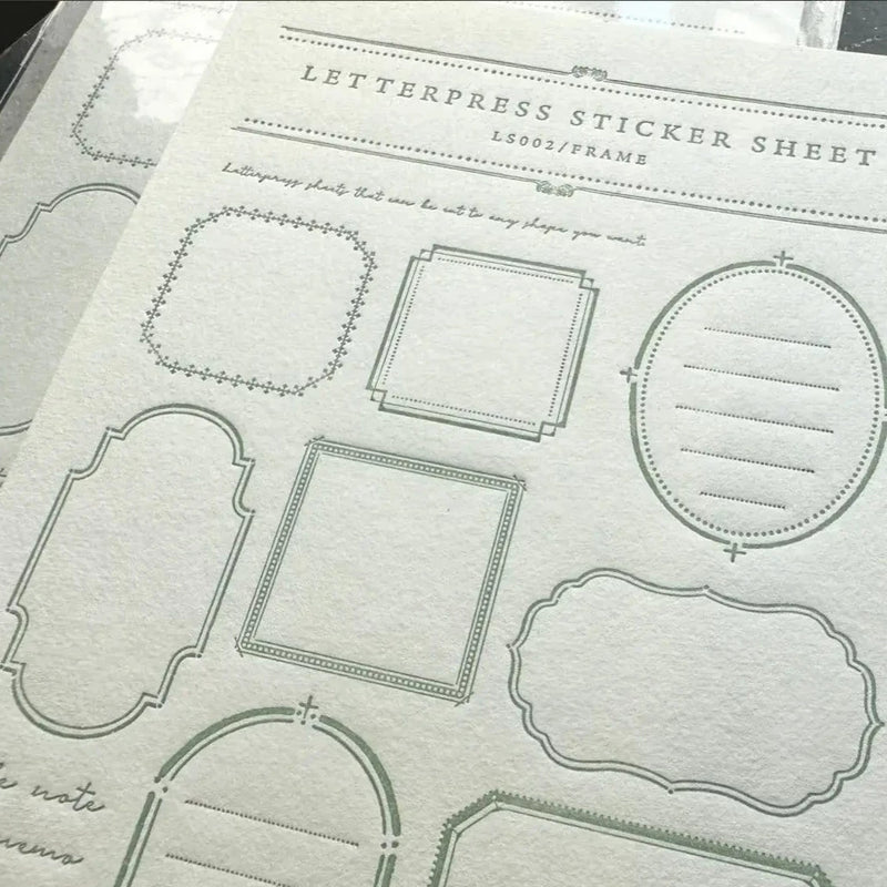 Oeda Letterpress Letterpress Sticker Sheet【FRAME / Sage Green】