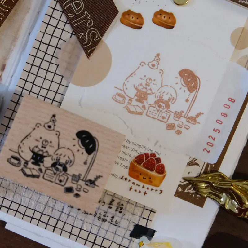 Bear & Girl Rubber Stamp: Blissful Days