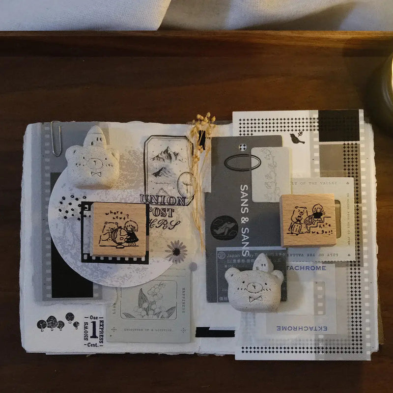 Bear & Girl Rubber Stamp: Where Next? / Here We Go!