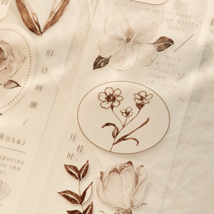 Semi-transparent Tape, Flowers PET Tape ,botanical Tape, Floral