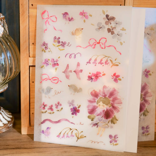 Meow Illustration Print-On Stickers - Flower Girl | Wisteria