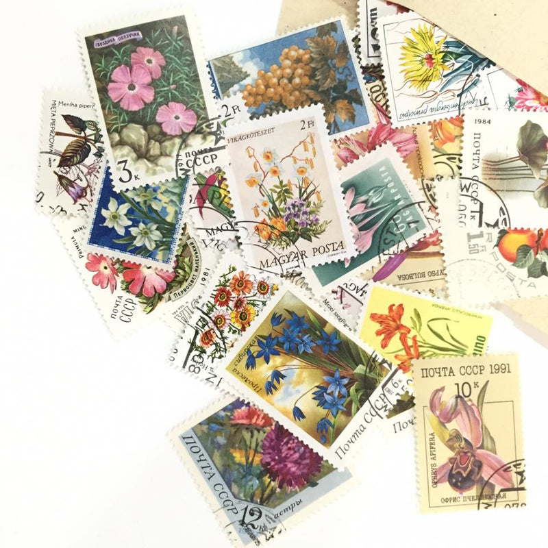 Flowers Theme Vintage Stamps Set