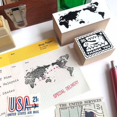 Mizushima World Map Rubber Stamp