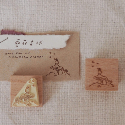 bighands Handmade Rubber Stamp - Mushroom Planet/Swing