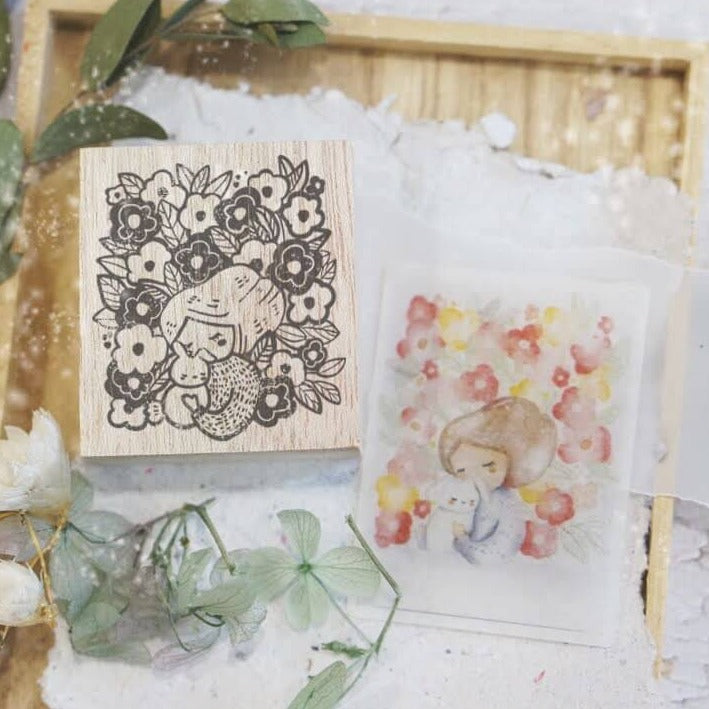 Black Milk Project Rubber Stamp - Girl with Bunny (Florals)