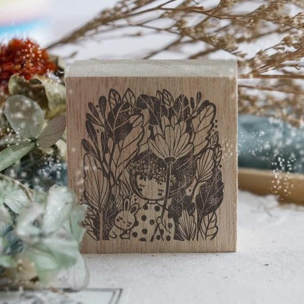 Black Milk Project Rubber Stamp - Girl with Bunny (Leaves)