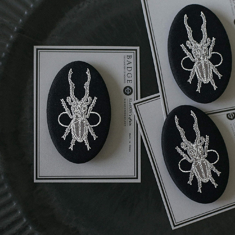 Embroidery Brooch - Silver Stag Beetle