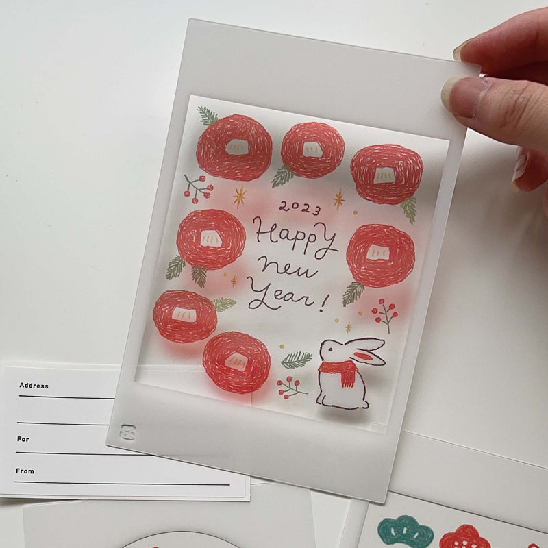 Clear Postcard - New Year Camillia and Rabbit