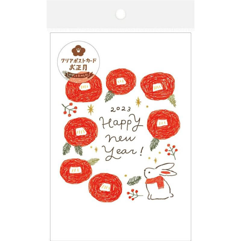 Clear Postcard - New Year Camillia and Rabbit