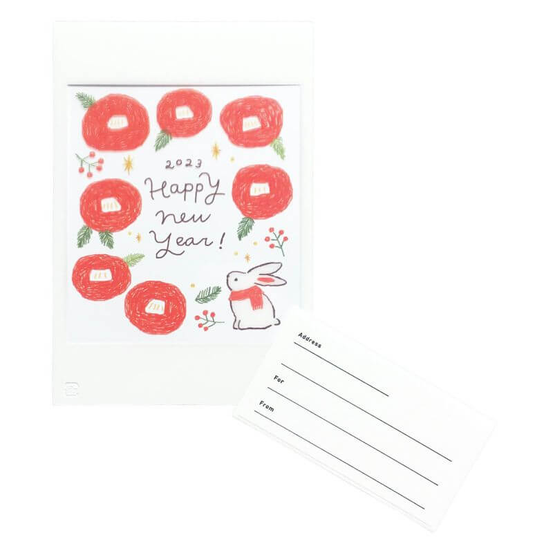 Clear Postcard - New Year Camillia and Rabbit