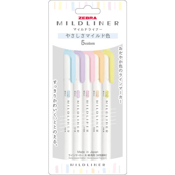 Zebra Highlighter Mildliner 5 Color Set Gentle Mild