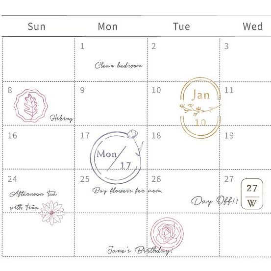 MU My Icon Clear Stamp Set - No. 01~04 (Calendar Series)