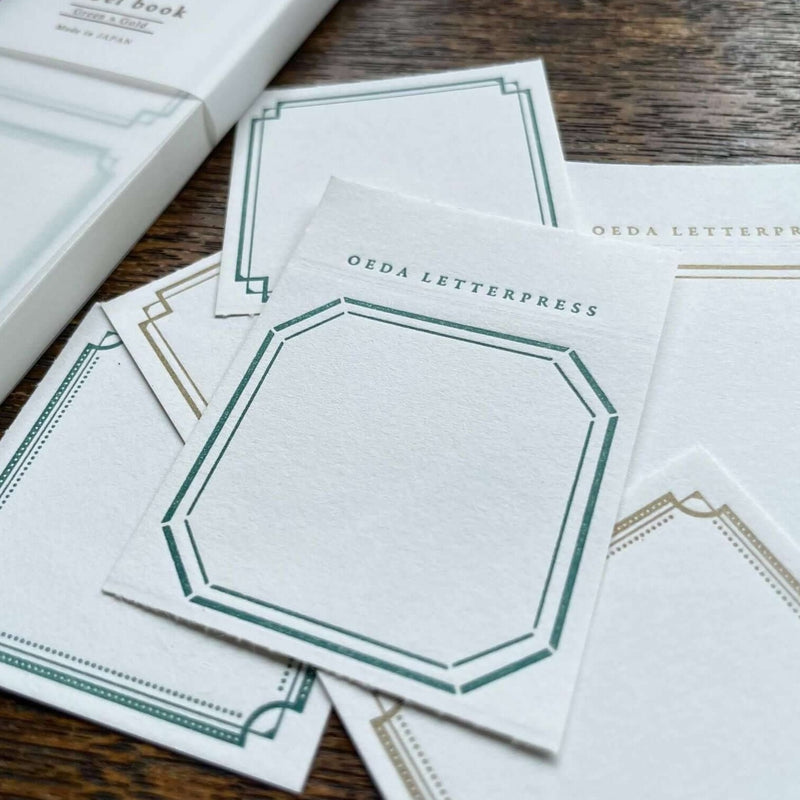 Oeda Letterpress 3 Patterns Label Book III (Green & Gold / Purple & Gold)