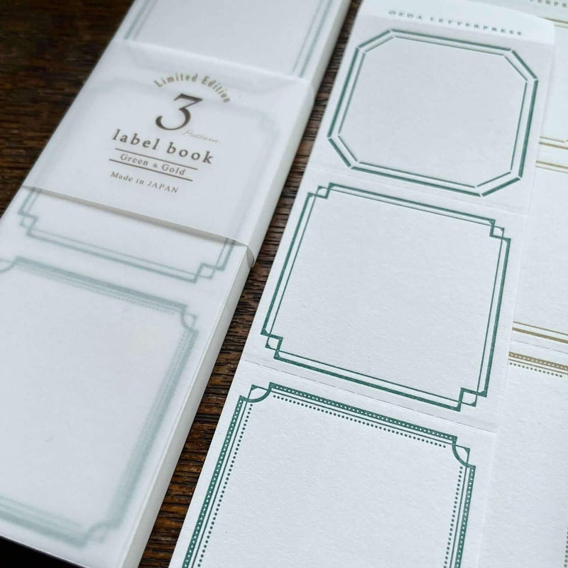 Oeda Letterpress 3 Patterns Label Book III (Green & Gold / Purple & Gold)