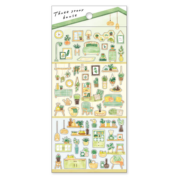 Three Story House Sticker - green